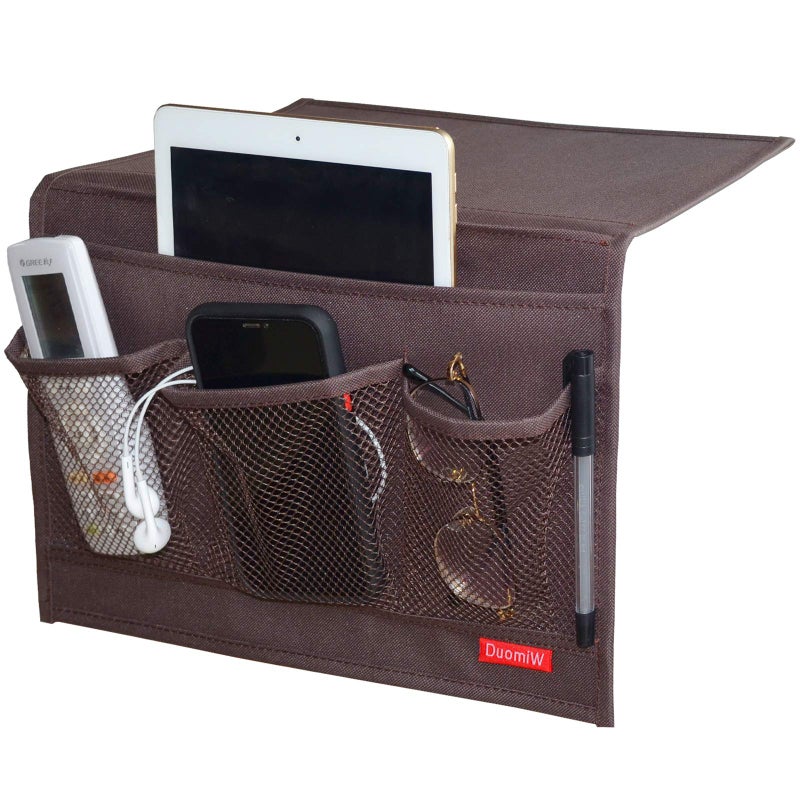 DuomiW Bedside Storage Organizer, Bedside Caddy, Table Cabinet Storage Organizer, TV Remote Control, Phones, Magazines, Tablets, Accessories (Brown) - Image 1